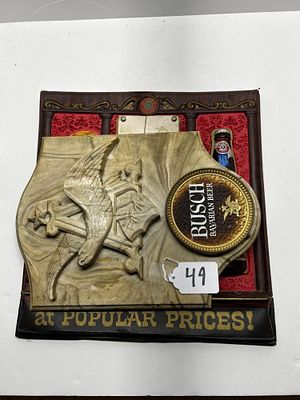 1 - BEER BRAND THEMED COLLECTIBLE ITEMS. ONE BUSCH BAVARIAN BEER WALL PLAQUE, ONE PABST BLUE RIBBON