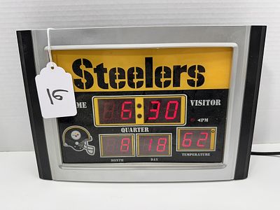 1 - PITTSBURGH STEEERS TIME CLOCK. WORKS