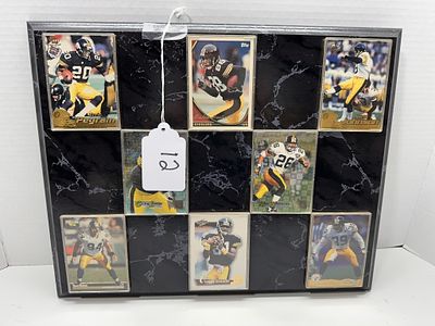 1 - PITTSBURGH STEELERS FRAMED PLAYERS CARDS. MARBLE PLAQUE WITH PLAYER PHOTOS