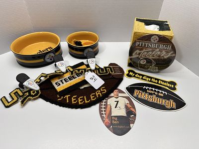 1 - PITTSBURGH STEELERS KITCHEN ITEMS. BOWLS, TISSUE HOLDER, AND MAGNETS
