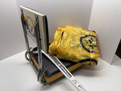 1 - PITTSBURGH STEELERS GAME GEAR. SEAT, ICE SCRAPER, AND RAIN COAT