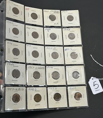 1 - 1 CENT COINS. RANGING FROM 1910-1958