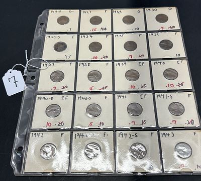 1 - 1 CENT COINS. RANGING FROM 1916-1943