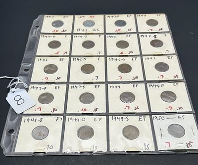 1 - SILVER AND COPPER COINS. RANGING FROM 1943-1950