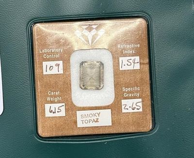 1 - SMOKY TOPAZ GEM. 109 LABORATORY CONTROL, 1.54 REFRACTIVE INDEX, 6.15 CARAT WEIGHT, 2.65