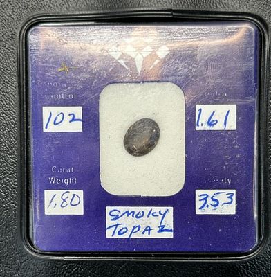 1 - SMOKY TAPAZ GEM. 102 LABORATORY CONTROL, 1.80 CARAT WEIGHT, 1.61 REFRACTIVE INDEX, 3.53