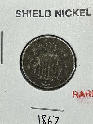 1 - RARE 1867 SHIELD NICKLE. UNITED STATES OF AMERICA 5 CENTS
