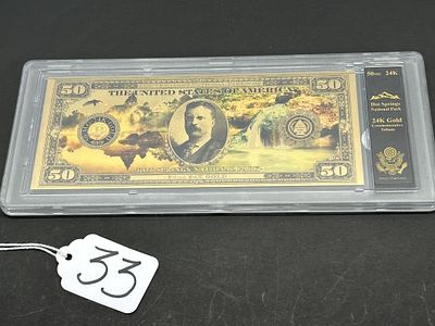 1 - 24K GOLD TRIBUTE BILL HOT SPRINGS. HOT SPRINGS NATIONAL PARK 50 MG 24K GOLD COMMEMORATIVE