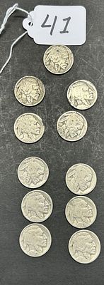 1 - 5 CENT INDIAN HEAD COINS. 11 COINS, 1914 EARLIEST DATE, BUFFALO ON BACK, (HARD TO SEE YEAR)
