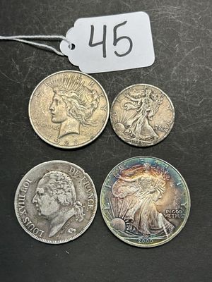 1 - FRANCE LIBERTY COINS. 4 COINS, HALF AND ONE DOLLAR, RANGING FROM 1818-2000