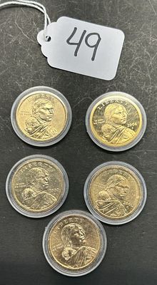 1 - LIBERTY ONE DOLLAR COINS. 5 COINS RANGING FROM 1778-2004