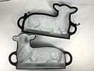 VINTAGE CAST IRON LAMB CAKE MOLD. VINTAGE CAST IRON ENAMELED LAMB CAKE MOLD IN VIVID BLUEImage - 1