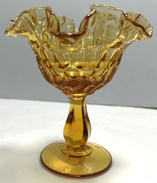 Lot 266: VINTAGE FENTON AMBER GLASS PEDESTAL CANDY DISH