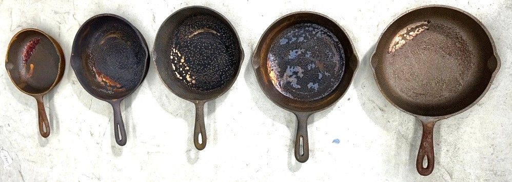 Lot 314: (5) VARIOUS CAST IRON SKILLETS