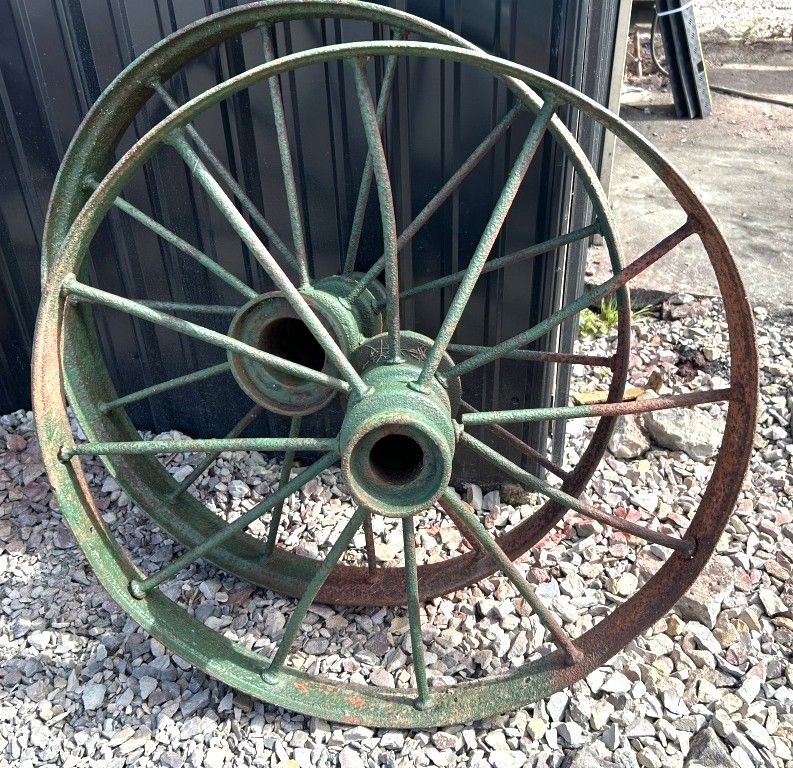 Lot 323: (2) GREEN CAST IRON BUGGY WHEELS