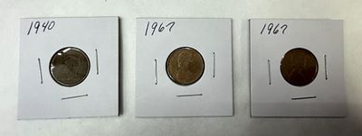 CANADIAN ONE CENT PIECES 1 FROM 1940 AND 2 FROM 1967