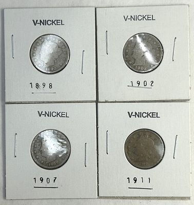 V NICKLES. "V" OR VICTORY NICKELS 1898,1902,1907,1911