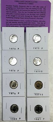 UNCIRCULATED ROOSEVELT DIMES. BRILLIANT UNCIRCULATED ROOSEVELT DIMES
