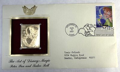 THE ART OF DISNEY STAMP. THE ART OF DISNEY :MAGIC PETER PAN AND TINKERBELL STAMP