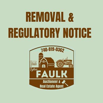 REMOVAL & REGULATORY NOTICE. Buyer is responsible for all disconnection, removal, and 