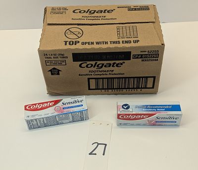 TOOTHPASTE. 24 COUNT OF COLGATE TOOTHPASTE JUNIOR BUBBLE FRUIT, TRIAL SIZE TUBES, EXP. 5/2024