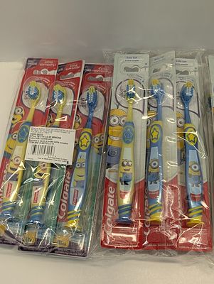 KIDS TOOTHBRUSHES. 24 COUNT OF MINION COLGATE TOOTHBRUSHES, EXTRA SOFT, AGES 5+
