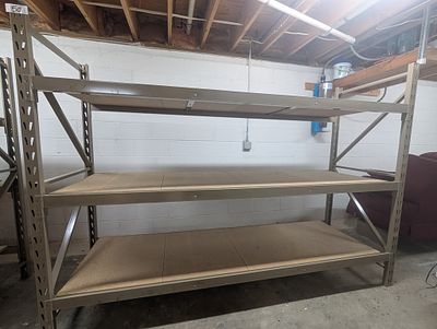 HEAVY DUTY SHELVING. 30'' X 72'' END FRAME, METAL FRAME AND COMPRESSED WOOD BOTTOMS