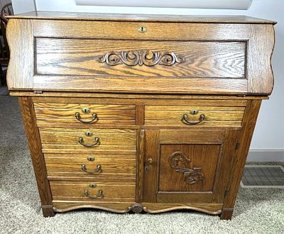 VINTAGE DROP FRONT SECRETARY'S DESK. NO CONTENTS