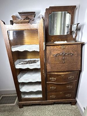VICTORIAN OAK SIDE BY SIDE SECRETARY'S DESK. NO CONTENTS