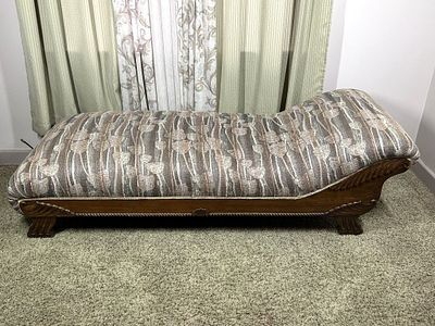 REUPHOLSTERED, HANDCRAFTED CHAISE. ON WHEELS
