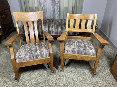 HARD WOOD ROCKING CHAIRS. SET OF 2