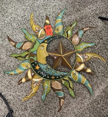 OUTDOOR HANGING DECORATIVE SUN. METAL