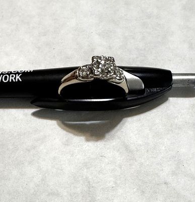 14 K WHITE GOLD REAL MINED DIAMONDS ILLUSION. ORIGINAL ENGAGMENT, 3.5 GRAMS, SIZE 10, APPR 1/3 
