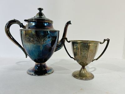 SILVER PLATED TEA POT AND SUGAR BOWL NOT AUTHENTICATED