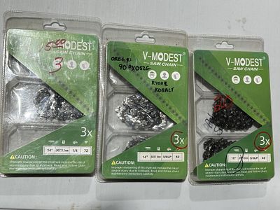 ASSORTED CHAINSAW CHAINS. 10IN CHAINS 3 TOTAL, 14IN CHAINS 6 TOTAL