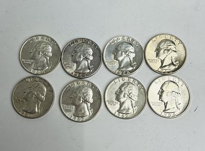 8 PRE 1964 WASHINGTON QUARTERS. YEARS 1961, 1962, 1963, 1964
