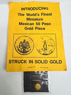 MINIATURE 8K MEXICAN PESO GOLD. 8K GOLD MINIATURE MEXICAN PESO