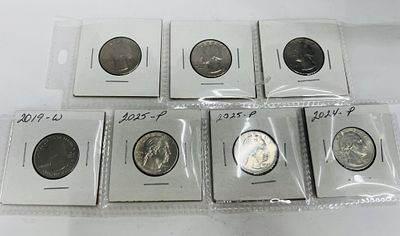 WASHINGTON QUARTERS. YEARS 2019-W, 2025-P, 2025-P, 2024-P, 1965, 1967