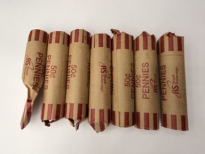 1940 AND 1942 PENNIES. 6 AND 1/2 ROLLS OF 1940 AND 1942 PENNIES