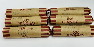 1940 AND 1941 PENNIES. 6 ROLLS OF 1940-1941 PENNIES