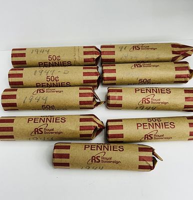 1944 PENNIES. 9 ROLLS OF 1944 PENNIES