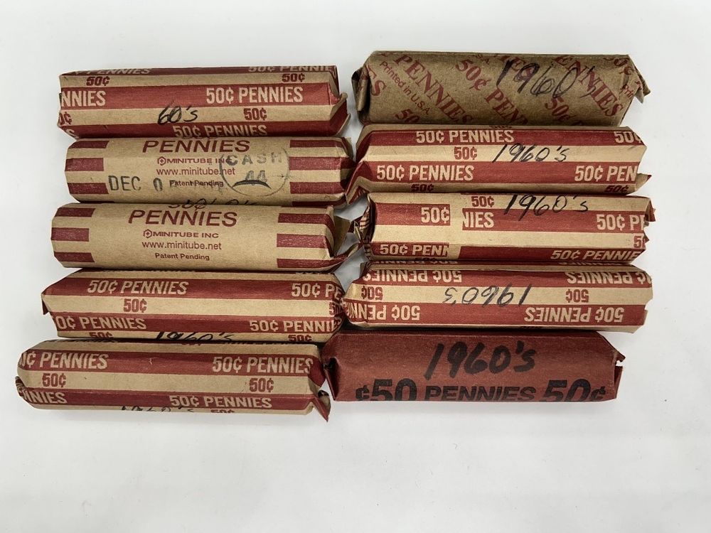 Lot 666: 10 ROLLS 1960S PENNIES