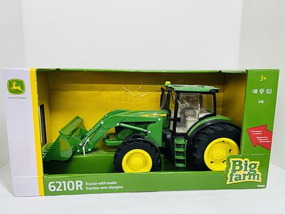 JOHN DEERE BIG FARM TRACTOR WITH LOADER. 6210R TRACTOR WITH LOADER, BATTERY OPERATED LIGHTS AND 