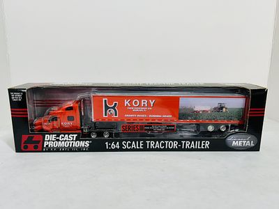 ERTL 1/64 KORY FARM EQUIPMENT TRACTOR TRAILER. SERIES III, DIECAST CAB AND TRAILER, MODEL #30243 