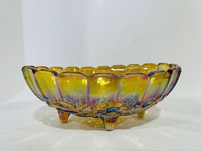 VINTAGE INDIANA GLASS HARVEST GRAPE FOOTED BOWL. COLOR AMBER CARNIVAL