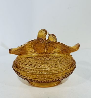 WESTMORLAND LOVEBIRDS CANDY DISH. GOLDEN SUNSET ORANGE COLOR