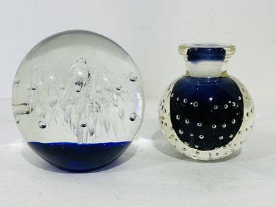 COBALT AND CLEAR PAPER WEIGHTS. .