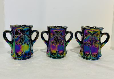 MOSSER AMETHYST CARNIVLA CHERRY AND CABLE. 3 CELERY VASES