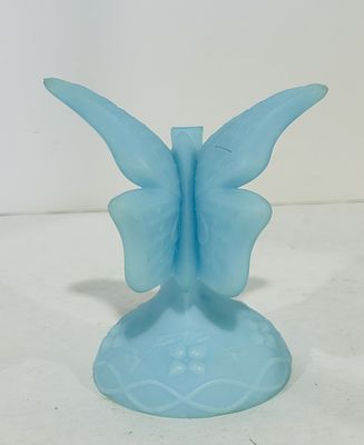 FENTON BLUE SATIN GLASS BUTTERFLY RING HOLDER. .