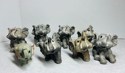 Miniature Hand Painted Ceramic Elephant Figurines. A collection of eight miniature elephant 